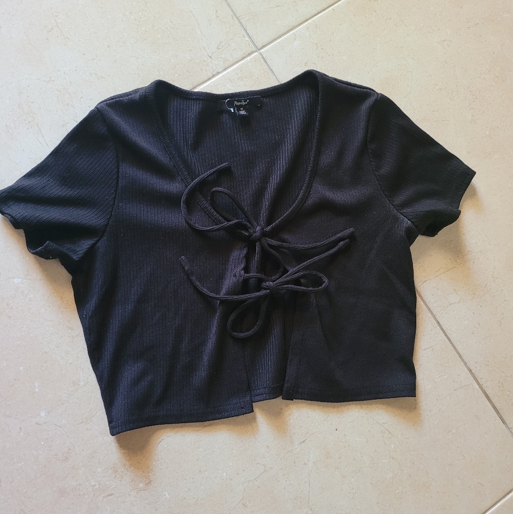 Croped top front tie jacket vest